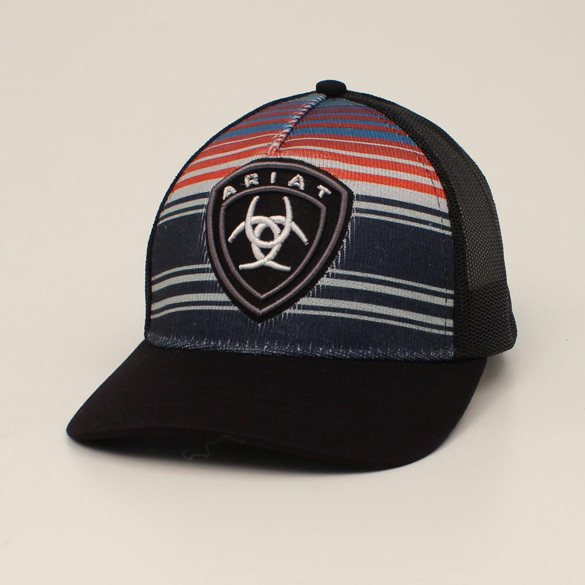 M and F Western Ariat Snap-Back Multi-Stripe Embroidered Shield Black