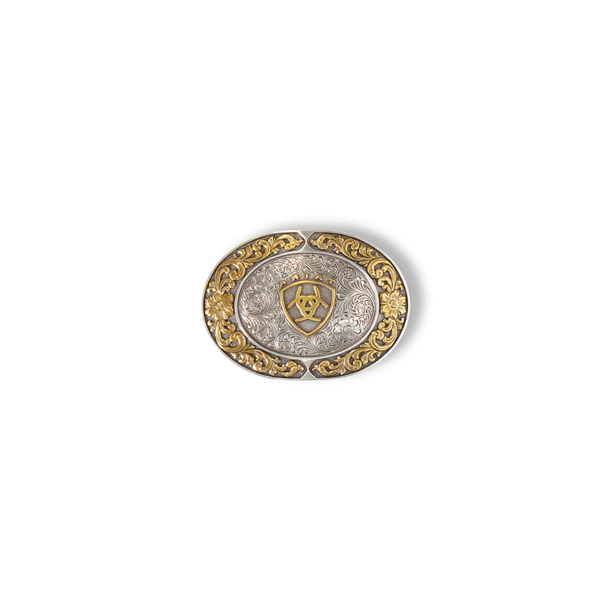 M and F Western Ariat Oval Buckle Smooth Edge Floral Emblem - Mens