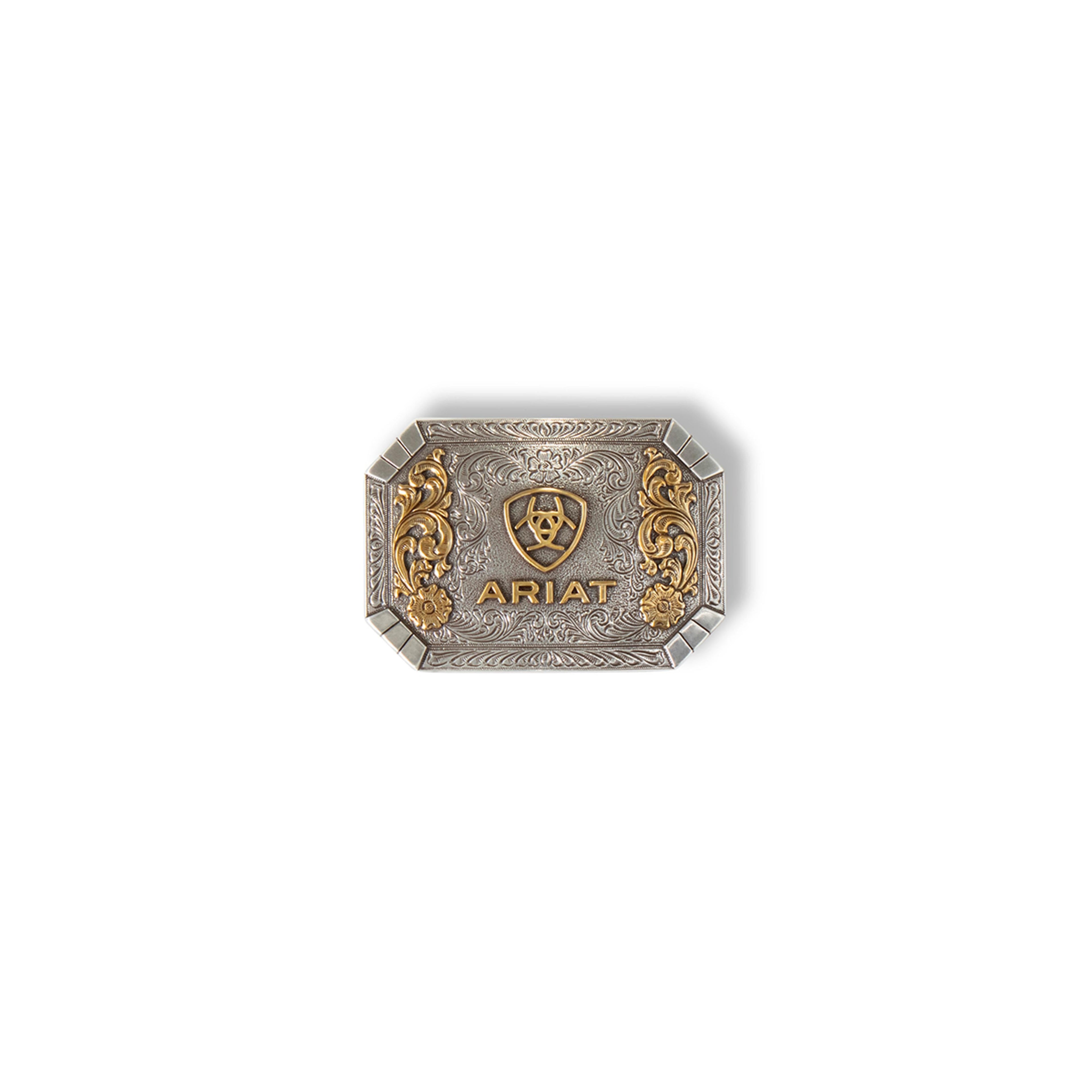 M and F Western Ariat Rectangle Buckle Floral Emblem - Mens