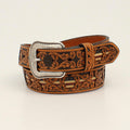 M and F Western 1 1/2 Tooled Leather Belt with USA Flag Underlay Tan -