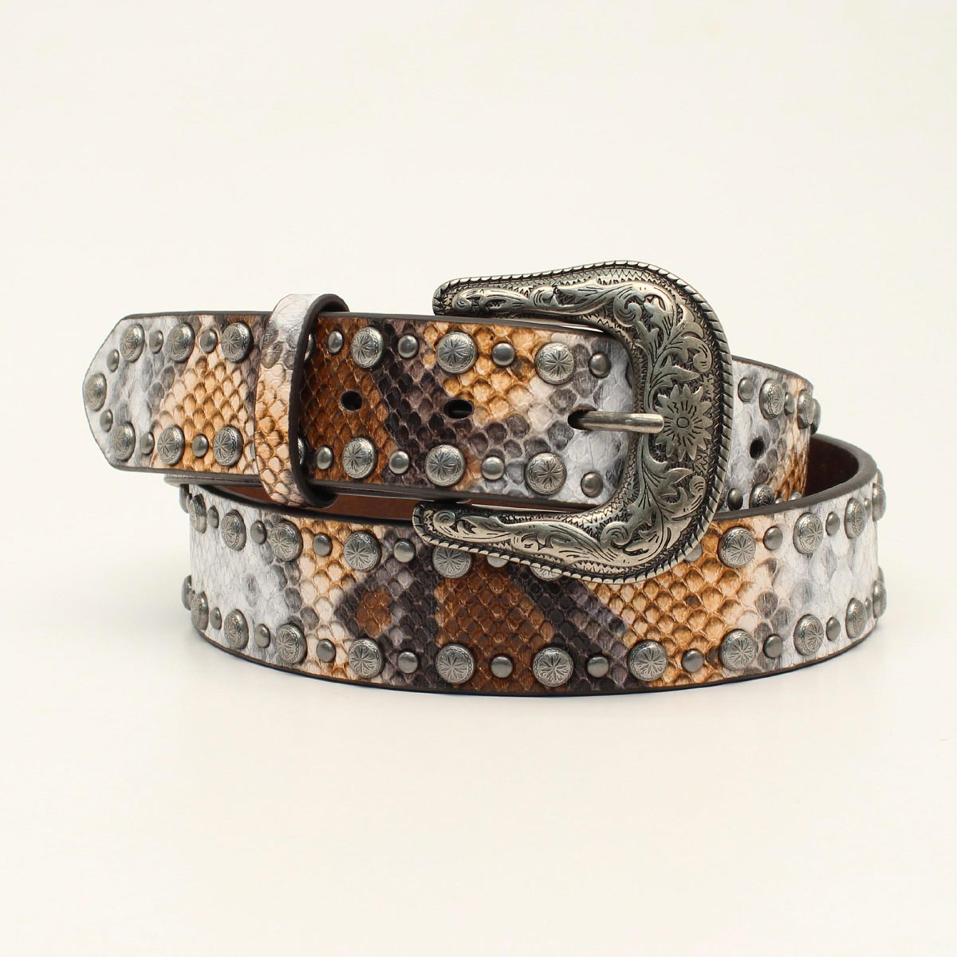 M and F Western Angel Ranch Womens Python Studs Edge Western Belt Mult