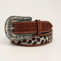 M and F Western Angel Ranch Ladies Belt 1 1/2 Basket Weave Tab Leopard