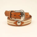 M and F Western Mens Brown Basketweave Belt With Rawhide Chevron Lacin