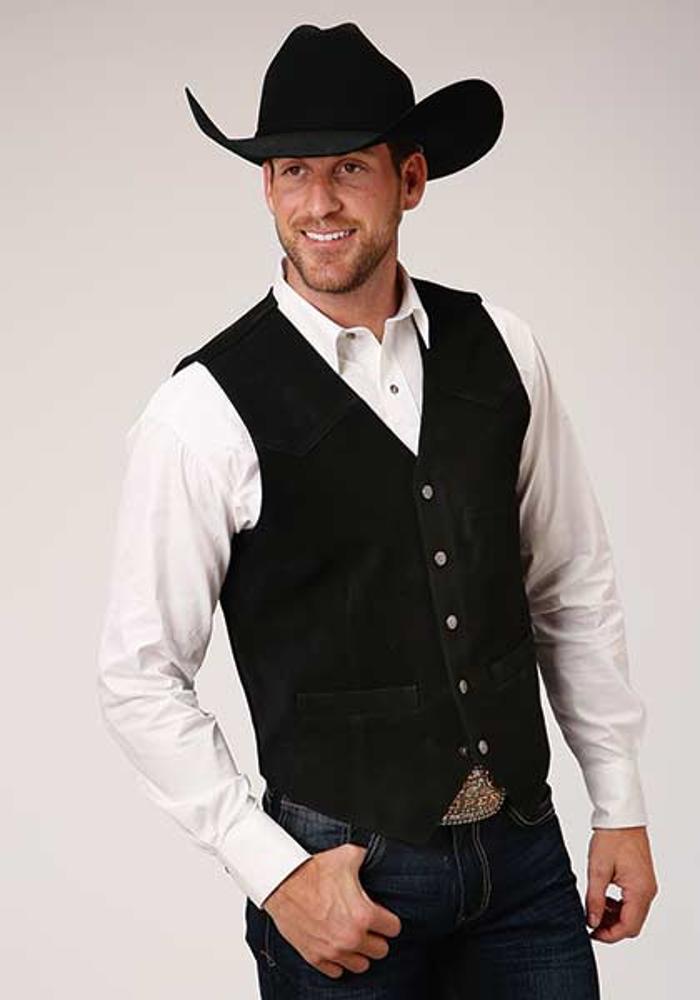 Roper Mens Suede Vest Front Yokes - Blue-75-500-509BL