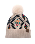 Girlie Girl Aztec Beanie Faux Fur Pom-HAT3001-BEI