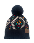 Girlie Girl Aztec Beanie Faux Fur Pom-HAT3001-BLK