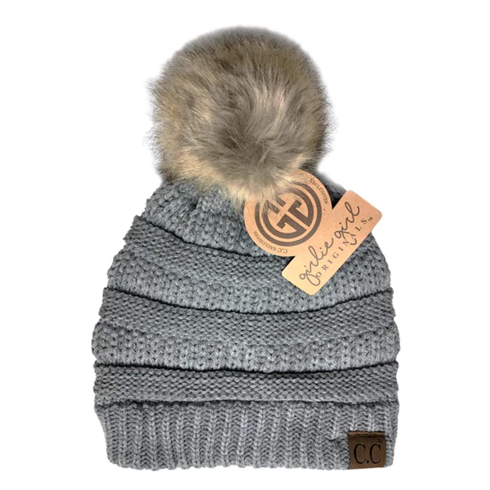 Girlie Girl Originals Cc Beanie W/Faux Fur Pom - Lgy-HAT43-LGRY