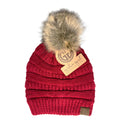 Girlie Girl Beanie W/Faux Fur Pom-HAT43-RED