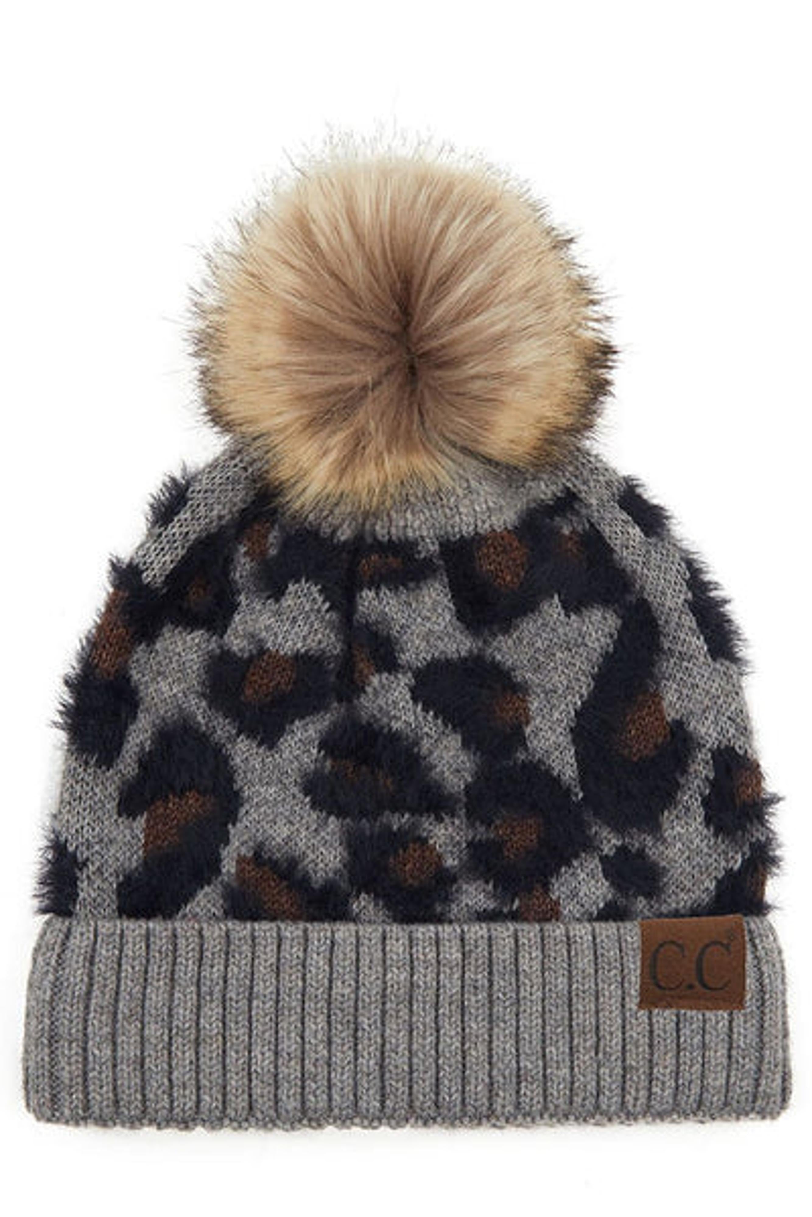 Girlie Girl Beanie With Faux Fur Pom Gr-HAT2061-GRY