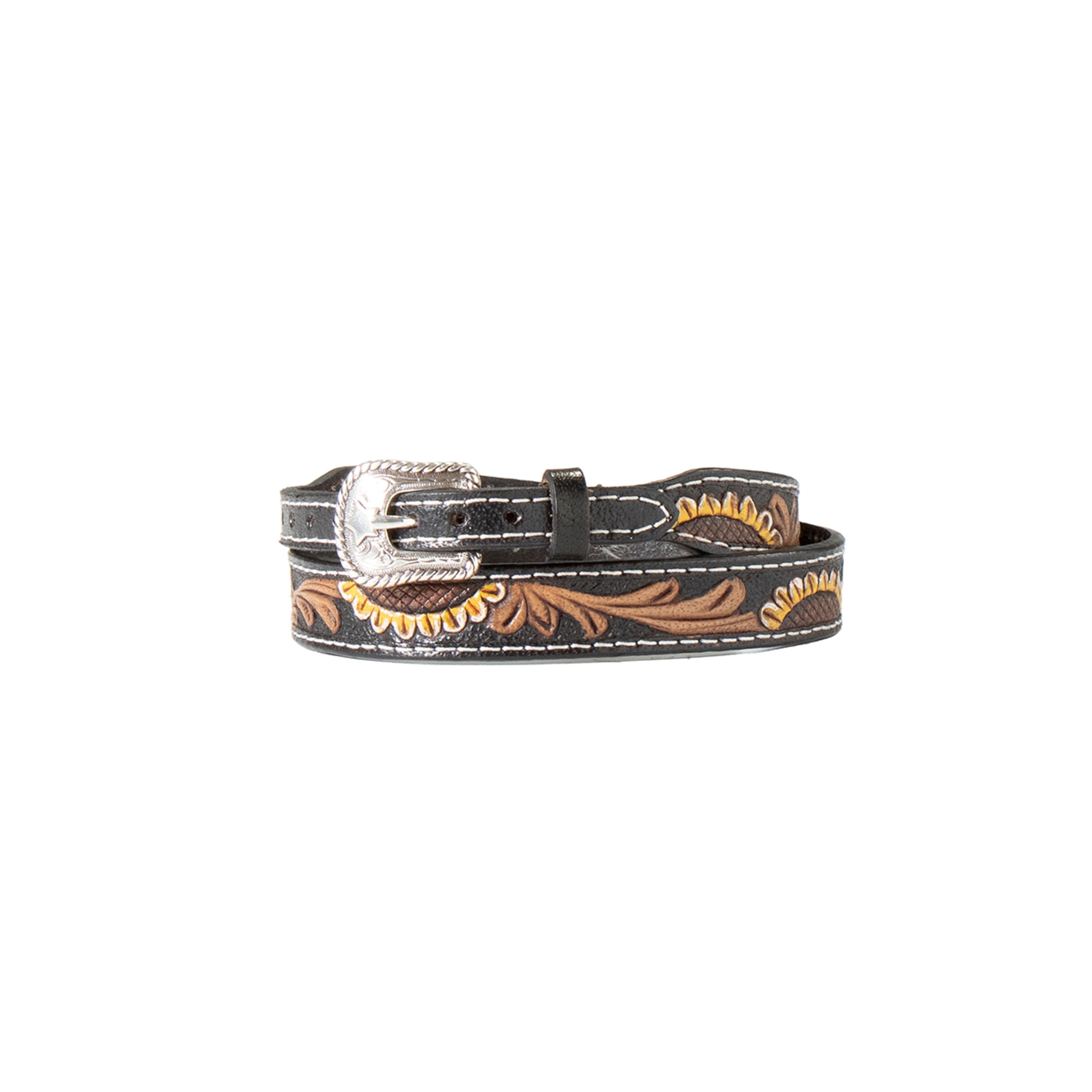 M and F Western Twister Tooled Sunflowers Hatband Black - Hats Add-ons