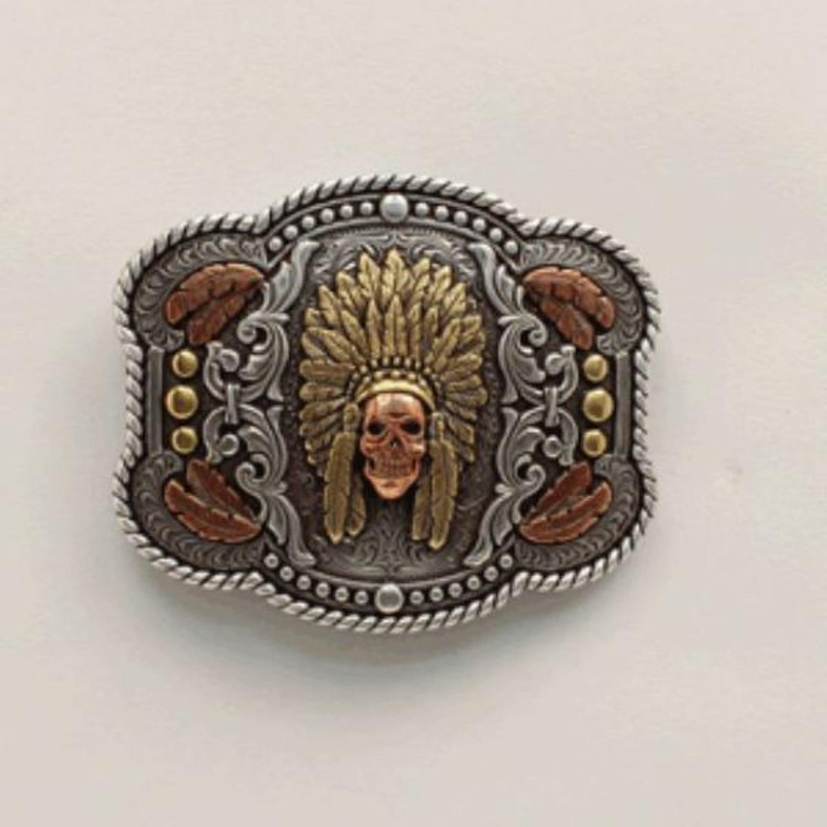 NOCONA RECTANGLE ROPE EDGE FEATHER SKULL CHIEF - 37600