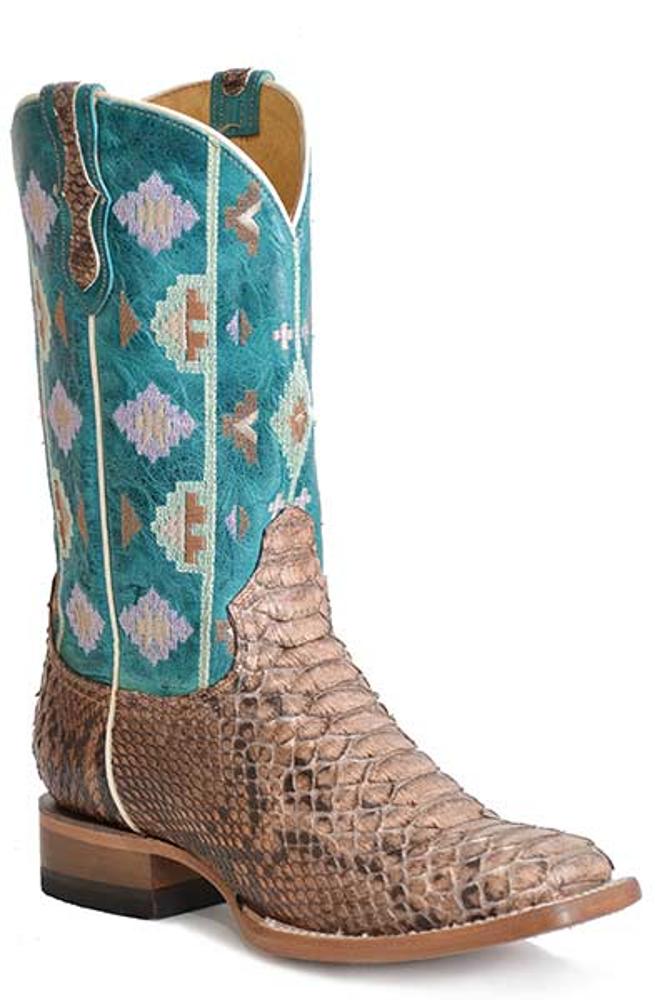 Roper Womens Oakley Python Aztec Turquoise - Brown-21-6500-8228BR