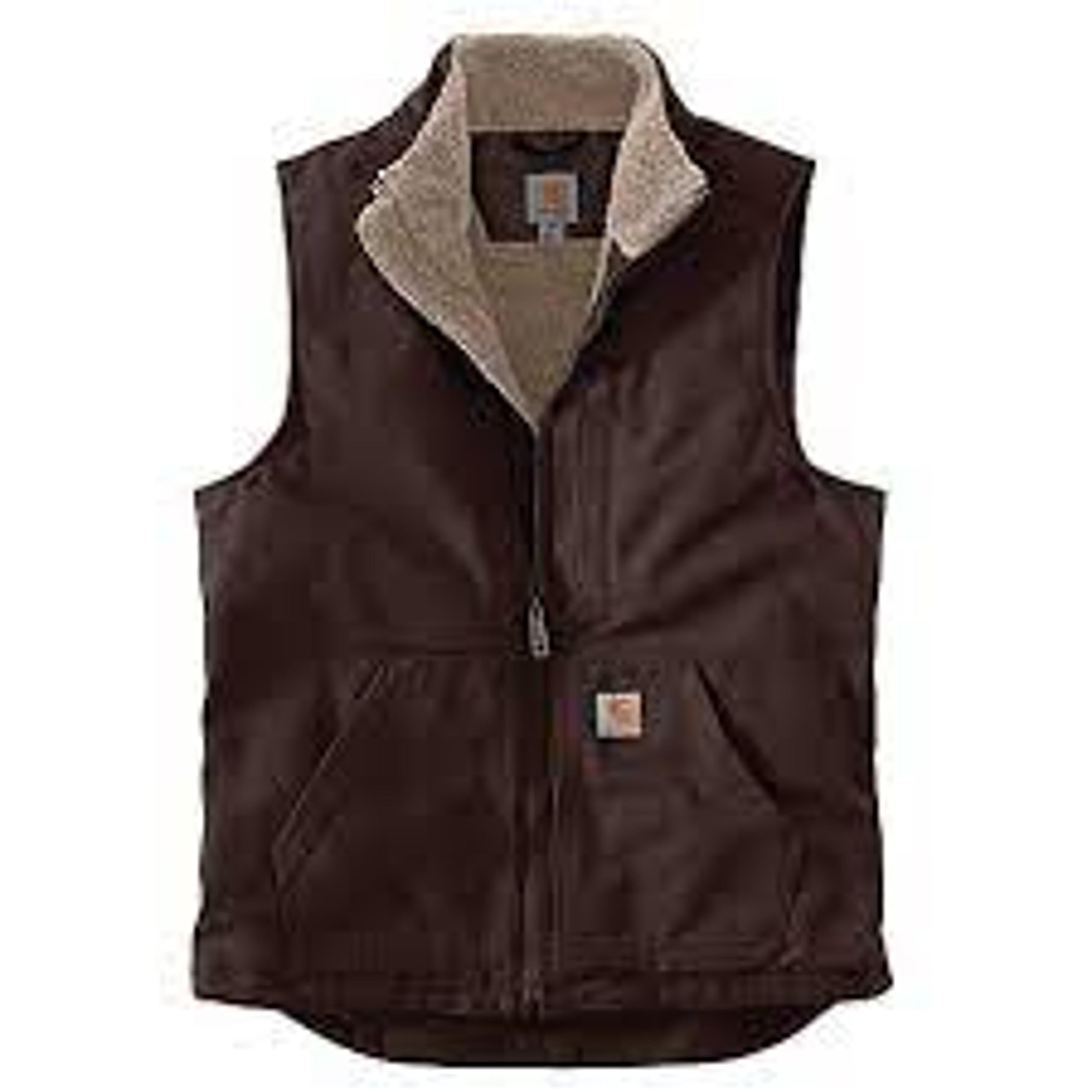 Carhartt Mens Washed Duck Mock Neck Sherpa-Lined Vest - Dark Brown-104277DKB