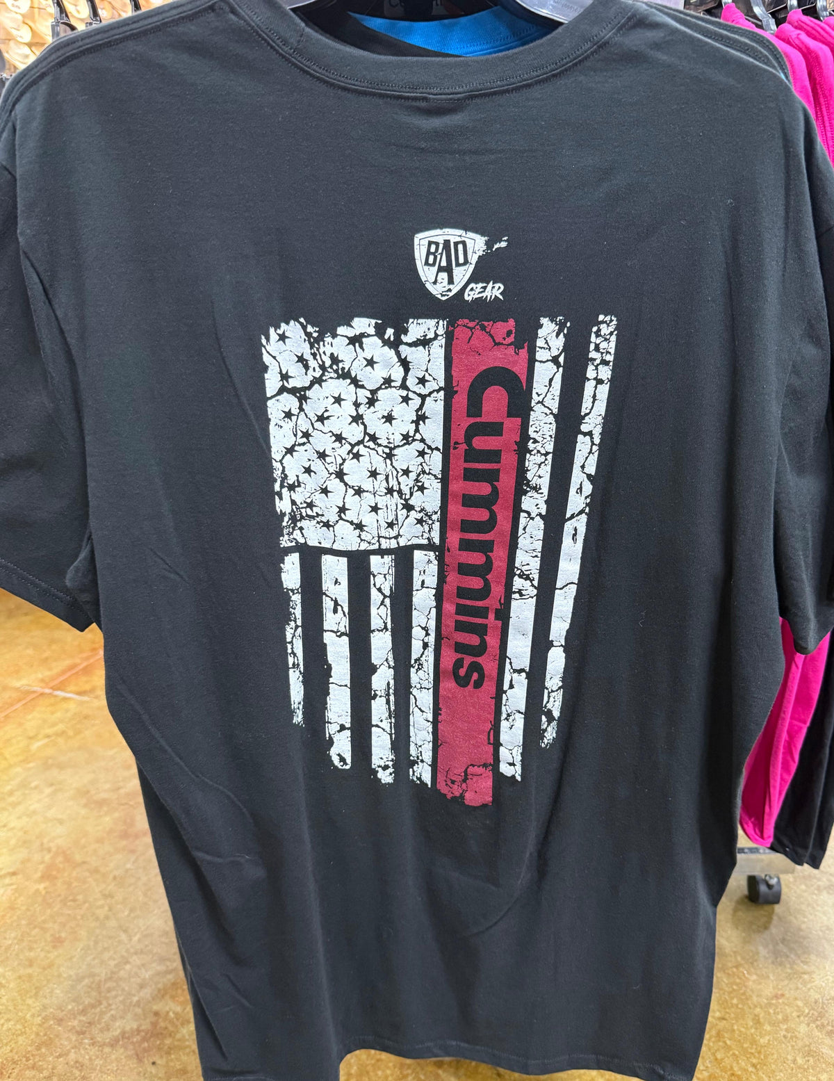 Bad Ass Diesel Mens Powerstroke Black And Pink Flag T-Shirt-BAD043