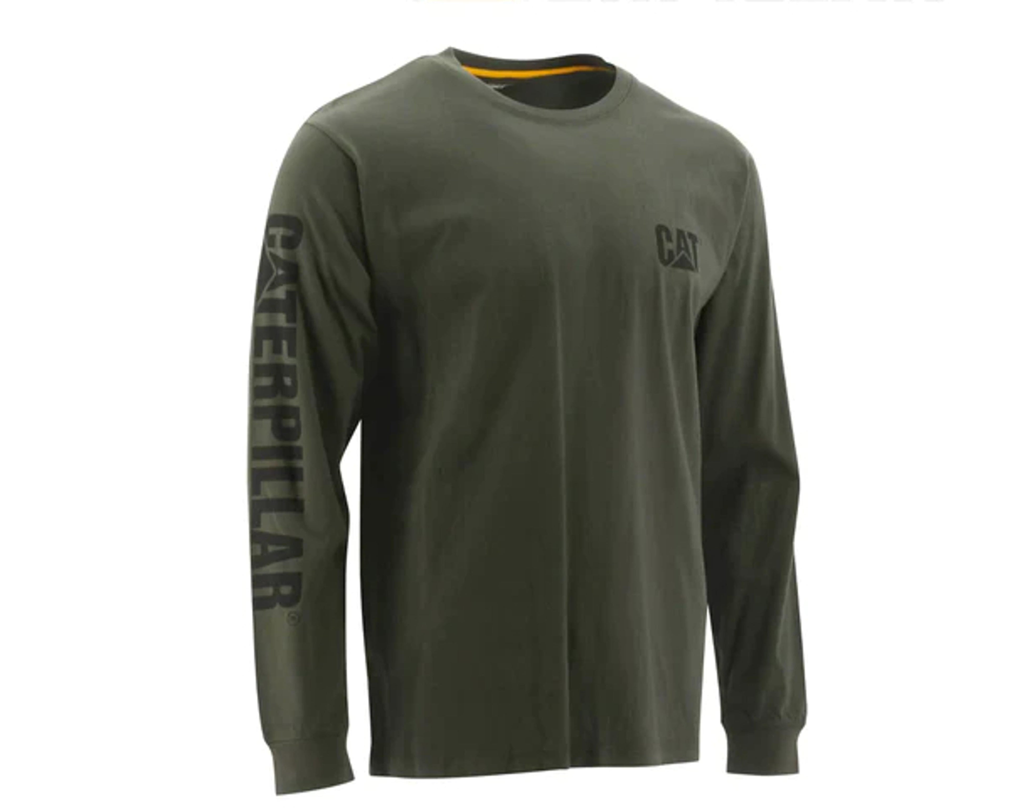 Caterpillar Mens Green Trademark Banner Long Sleeve Tee-1510034-12369