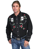 Scully Mens Skull and Roses Embroidered Western Shirt-P-771BLK
