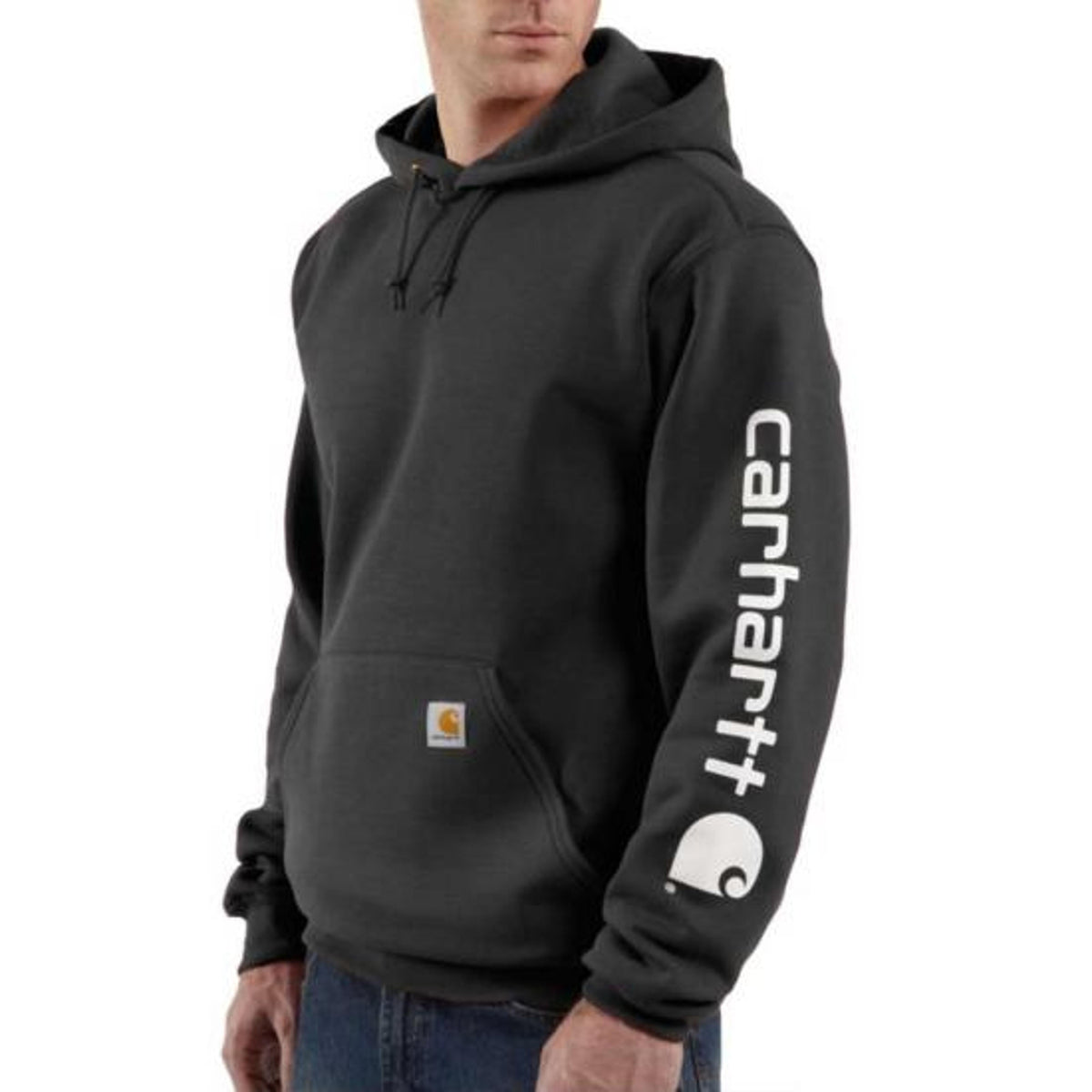 Carhartt Mens Loose Fit Midweight Logo Sleeve Graphic Hoodie Black-K288-BLK