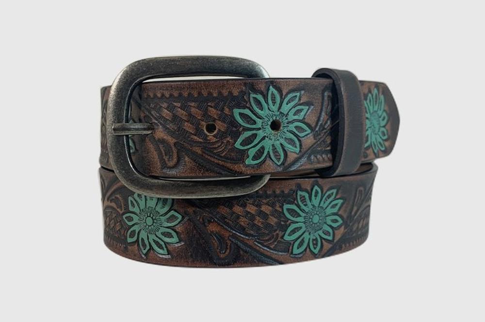 Gem-Dandy Cowgirls Rock Brown And Turquoise Flower Belt-9646300-200