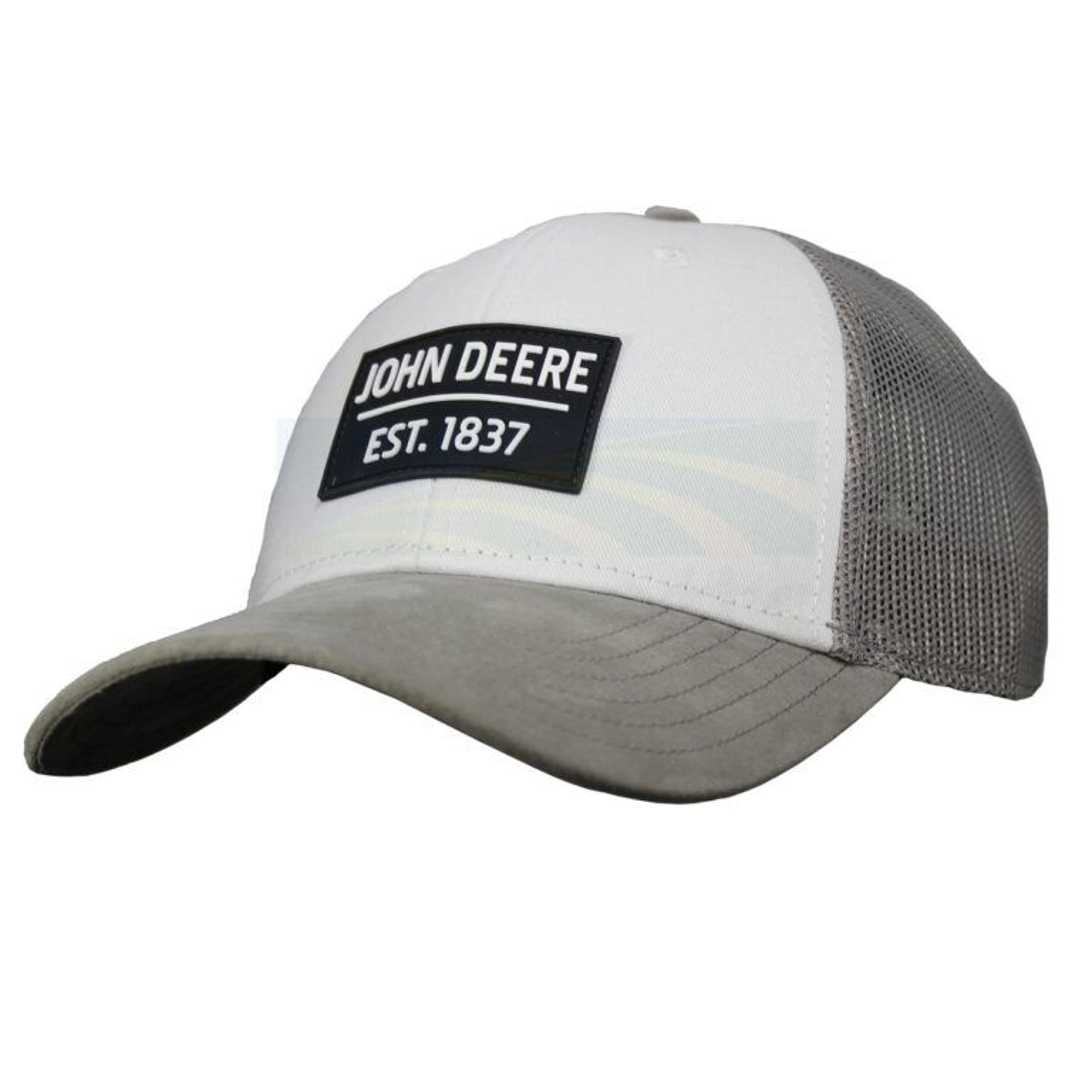 John Deere White And Gray Trucker Mesh Ball Cap-13080875OX