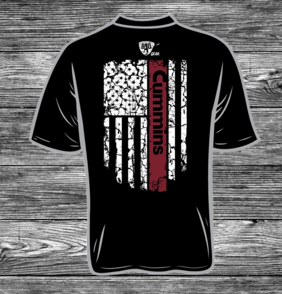 Bad Ass Diesel Cummins Black And Maroon Flag Tshirt-BAD071