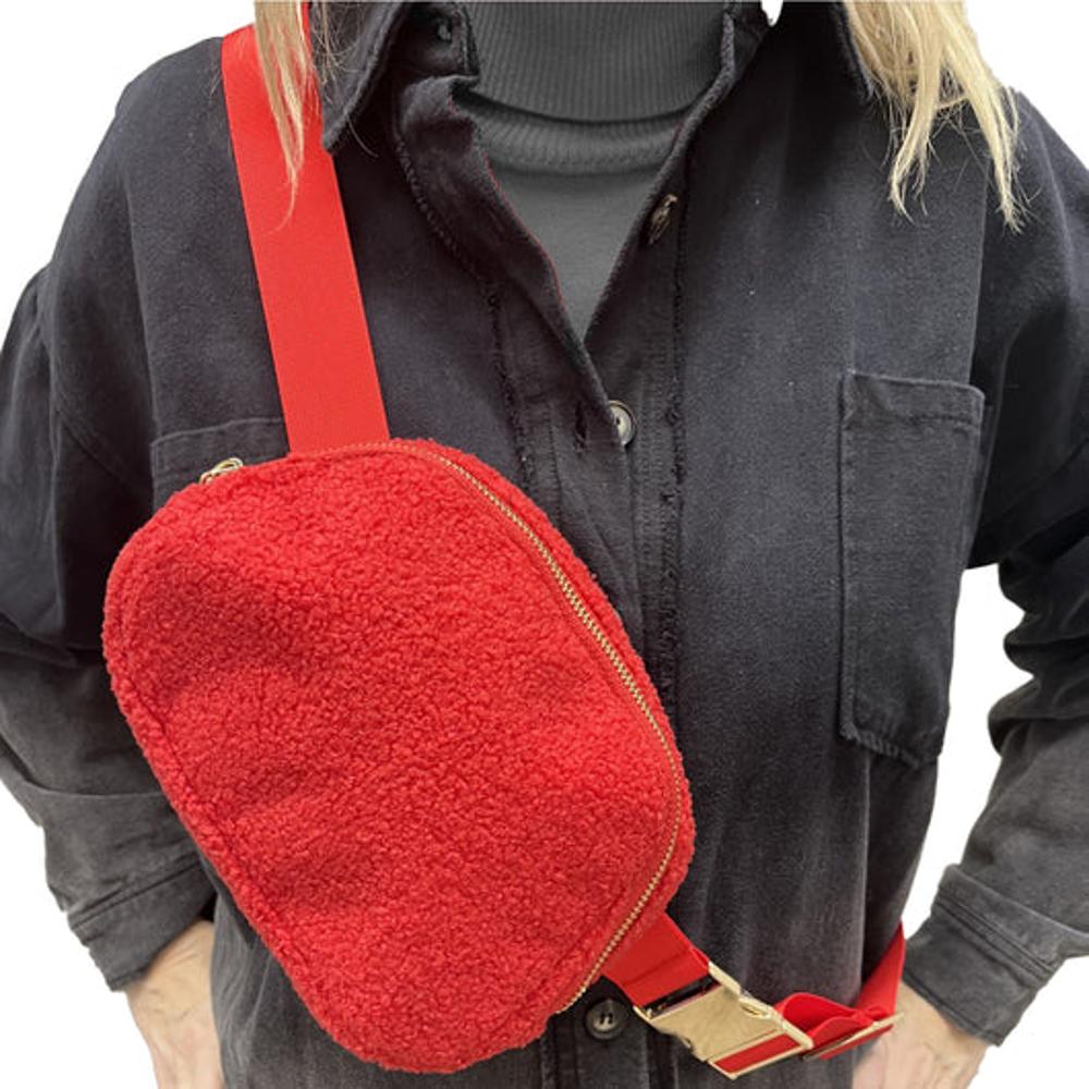 Girlie Girl Sherpa Belt Bag Red-SH1401-RED