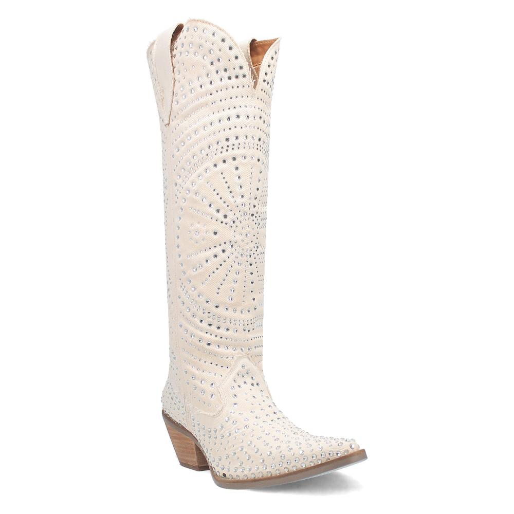 Dingo Womens Honkytonk Honey Denim White Western Cowgirl Boot-DI162-WH
