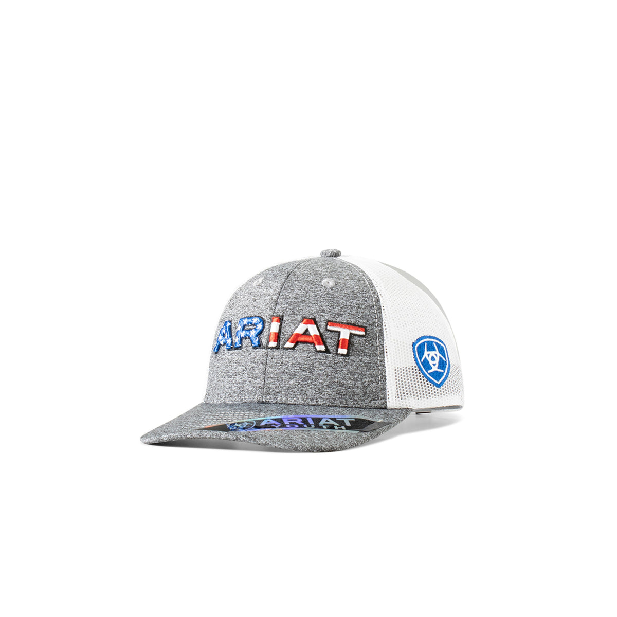 M and F Western Ariat Youth American Flag Colors Embrd Gy./wh - Kids
