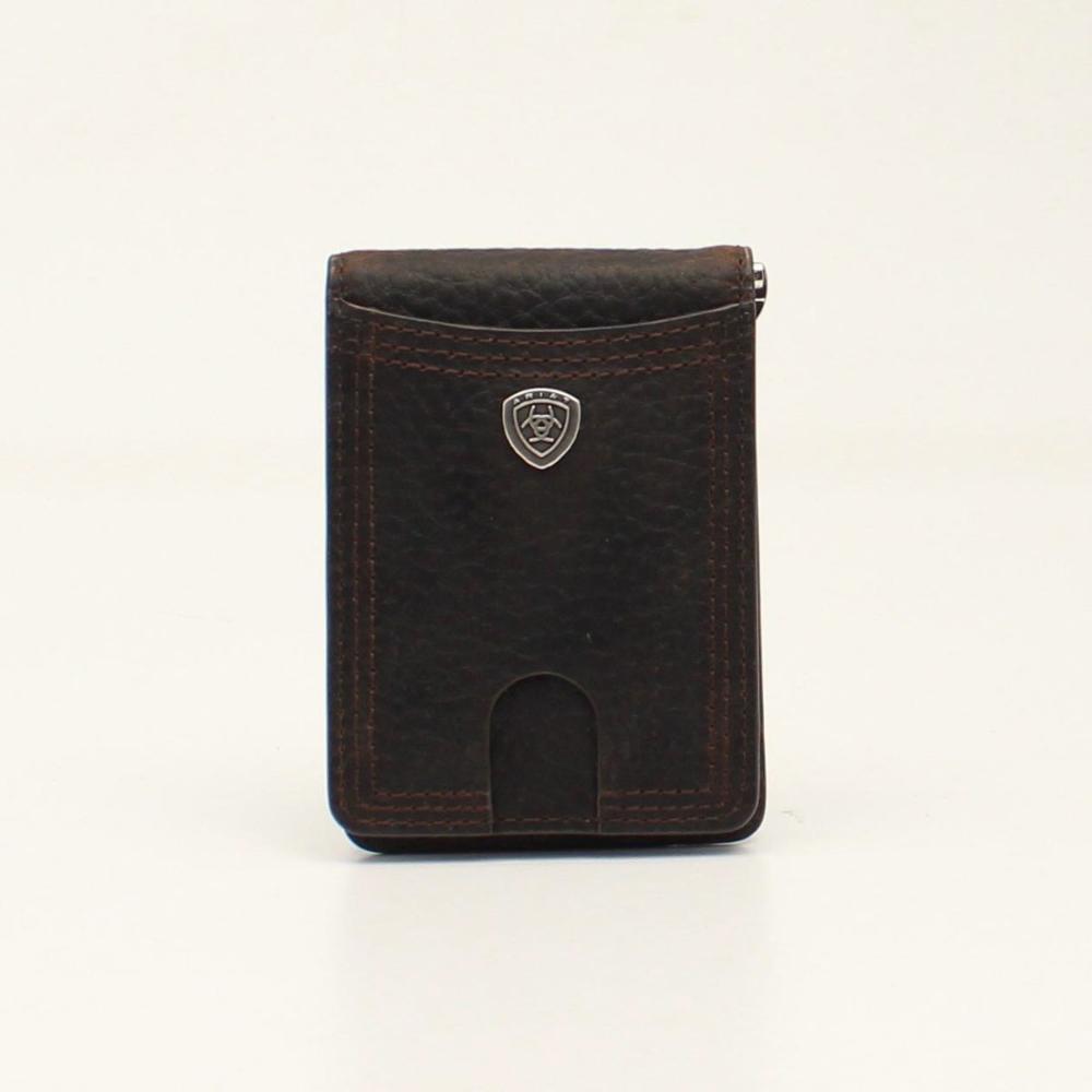M and F Western Ariat Bifold Money Clip Shield Concho Brown - Mens