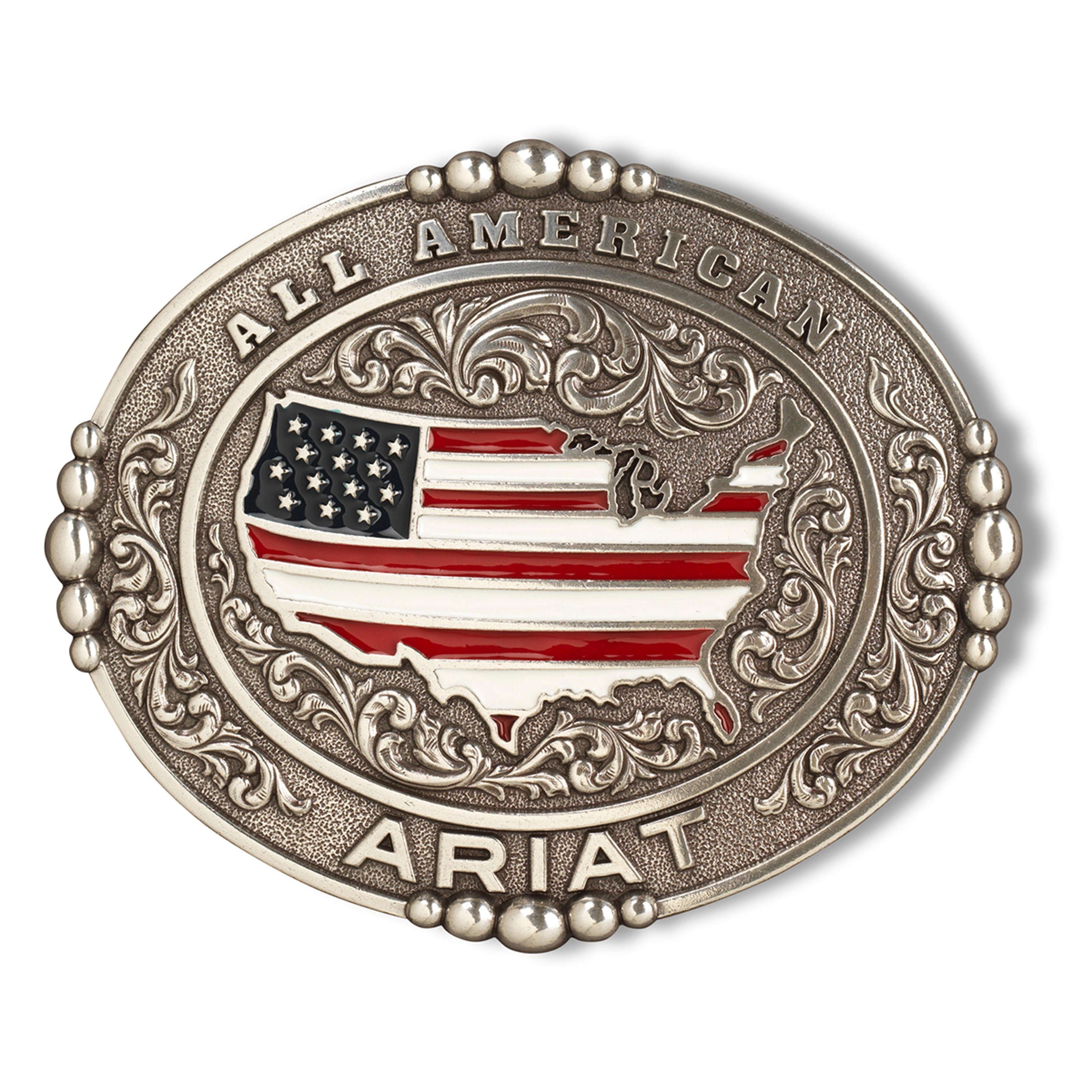 M and F Western Ariat Oval All American Antique Silver - Mens