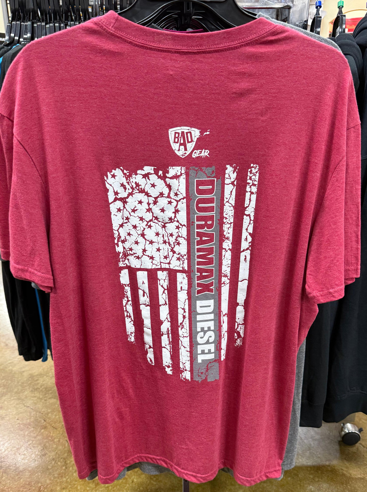 Bad Ass Diesel Mens Duramax Diesel White And Red Flag Tshirt-BAD039