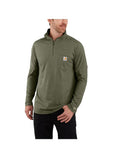 Carhartt Mens Force Quarter Zip Mock Neck Long Sleeve T Shirt Basil Heather-104255-G73