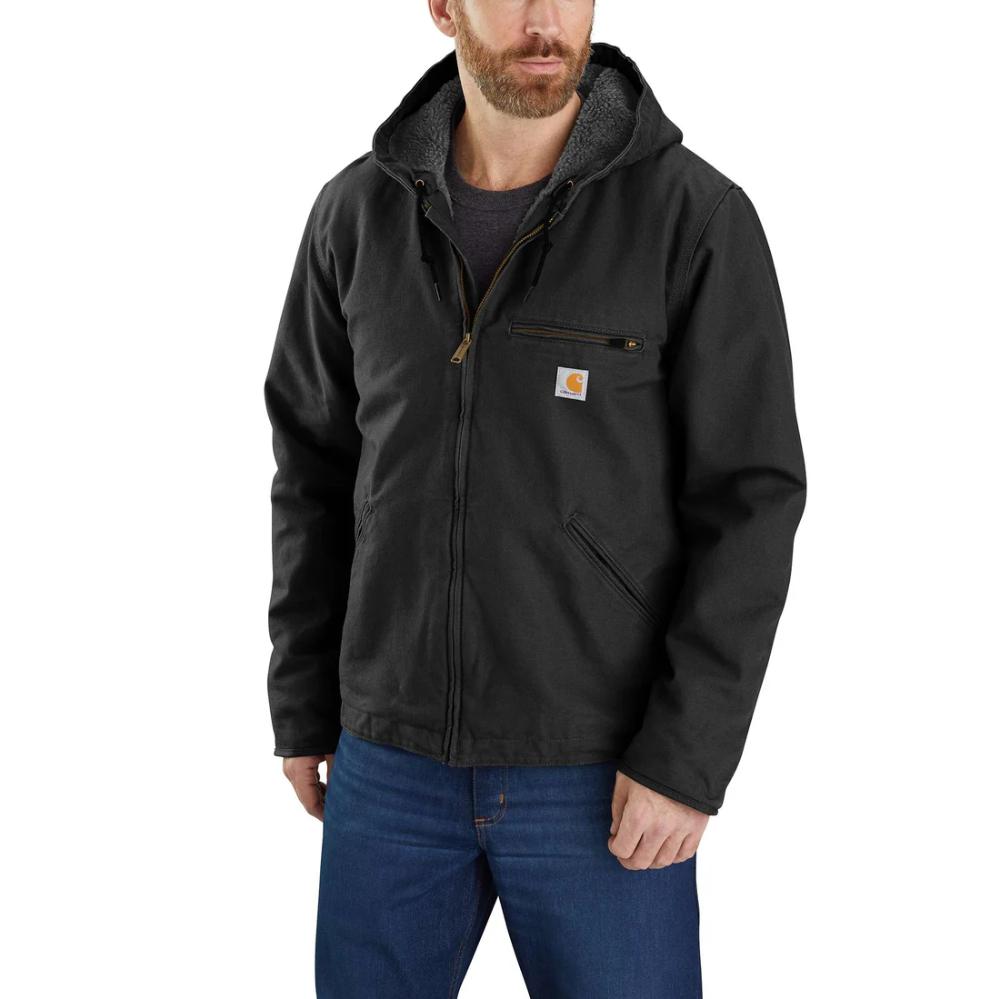 Carhartt Mens Washed Duck Sherpa-Lined Work Jacket - Black-104392BLKBG