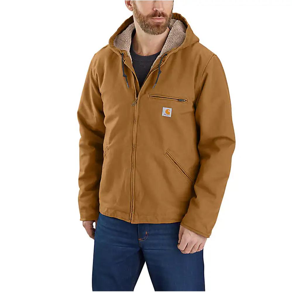 Carhartt Mens Washed Duck Sherpa-Lined Work Jacket - Brown-104392BRN