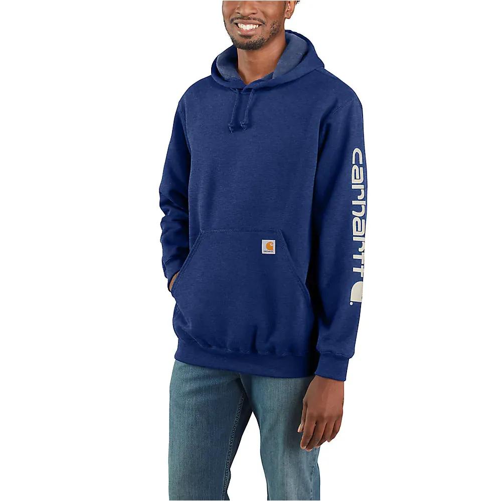 Carhartt Mens Loose Fit Midweight Logo Sleeve Graphic Hoodie Blue Heather-K288-H53