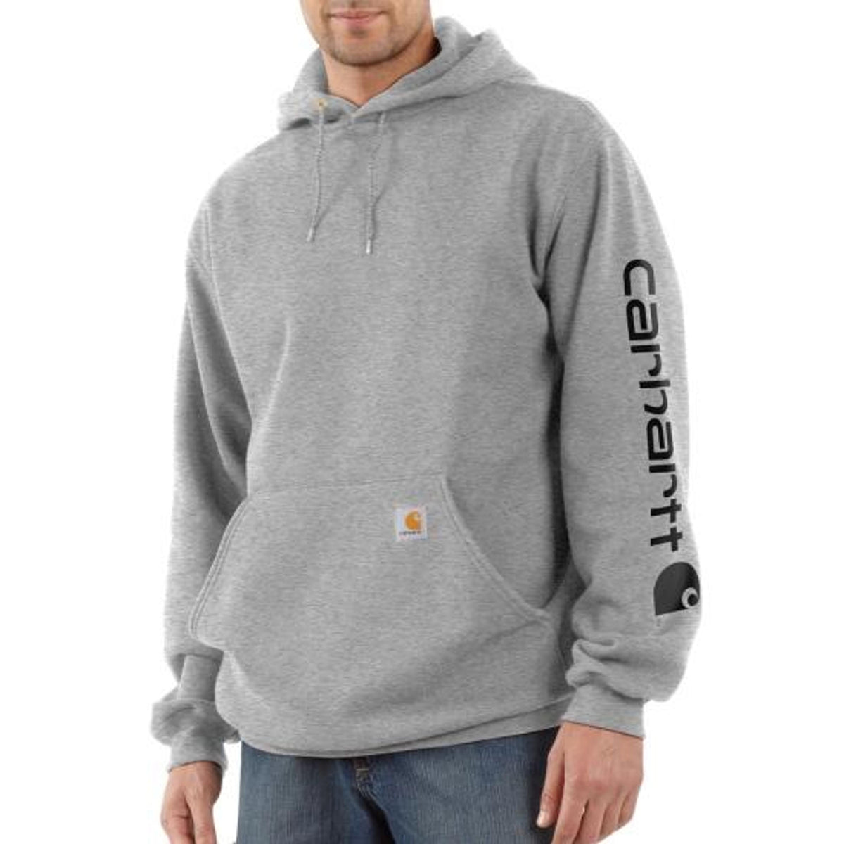 Carhartt Mens Midweight Logo Sleeve Graphic Hoodie Heather Gray Black-K288E20