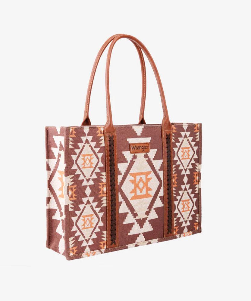 Montana West Wrangler Pattern Print Canvas Wide Tote-WG2203-8119COFE