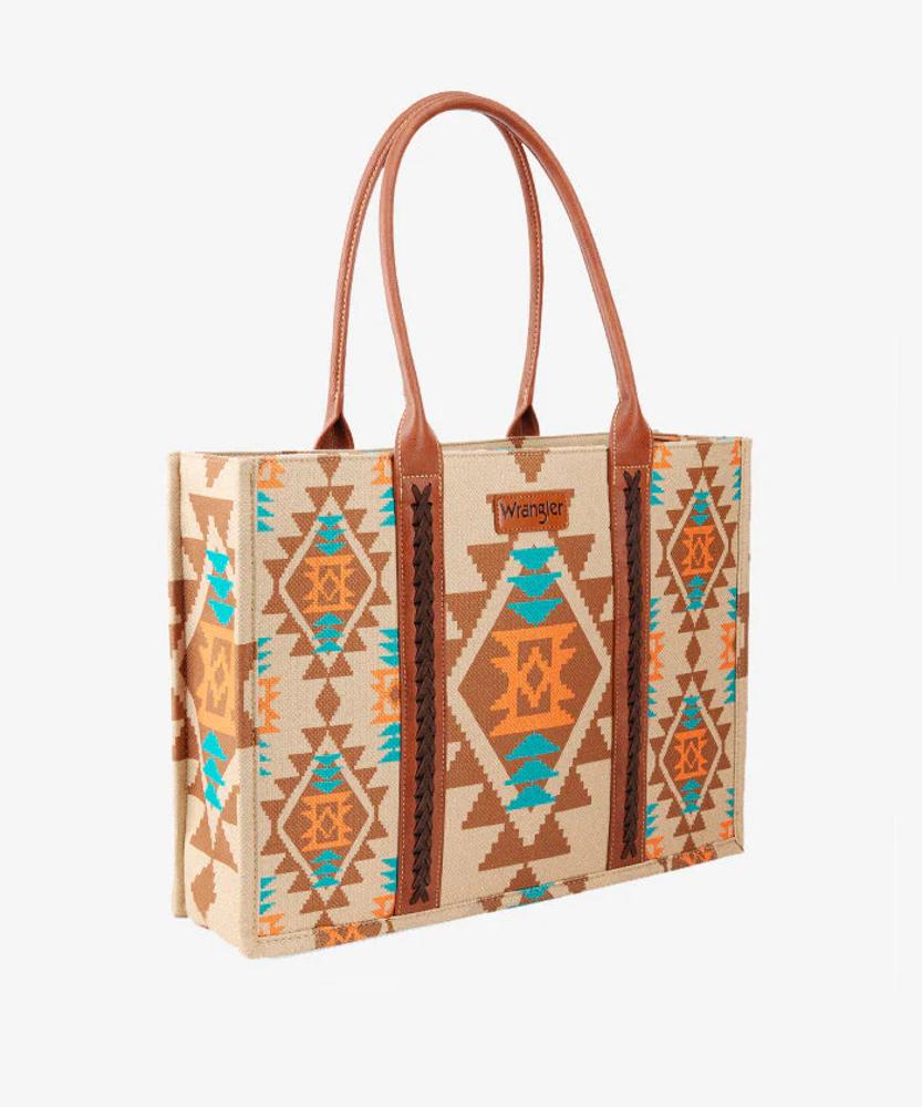 Montana West Wrangler Pattern Print Canvas Wide Tote-WG2203-8119TAN