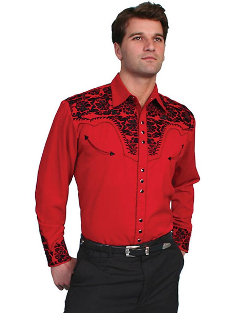 Scully Leather/Bny Floral Tooled Shoulders-P-634RED