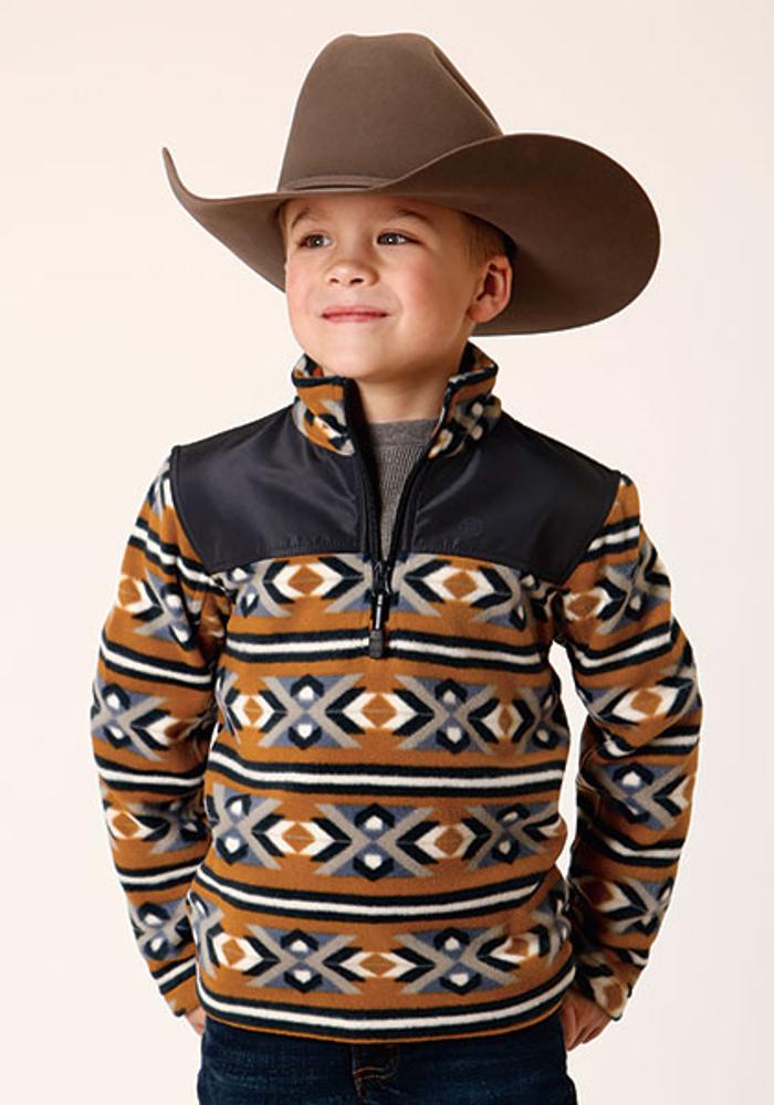 Roper Kids 1/4 Zip Polar Fleece Orange Aztec - Orange-397-692-6162OR
