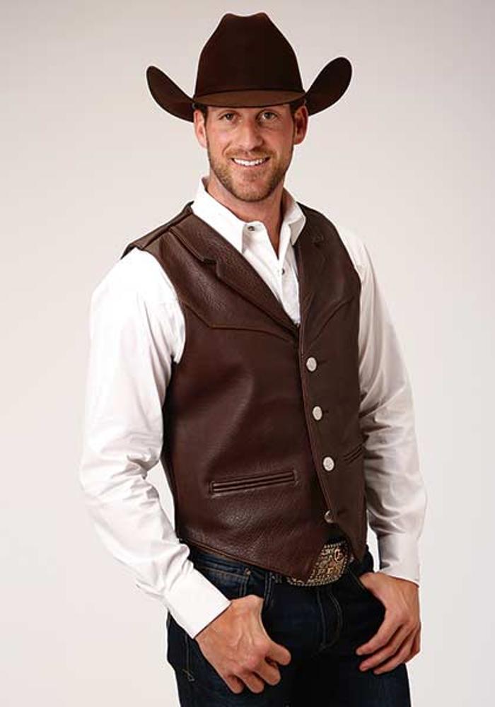 Roper Mens Nappa Collar Vest - Brown-75-510-504BR