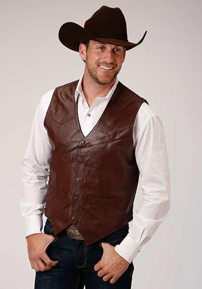 Roper Mens Nappa Dark Brown Vest - Brown-75-520-501BR