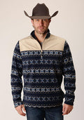 Roper Mens Mirco Fleece 1/4 Zip Aztec - Burgundy-97-692-6161BU