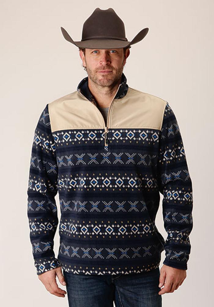 Roper Mens Mirco Fleece 1/4 Zip Aztec - Burgundy-97-692-6161BU