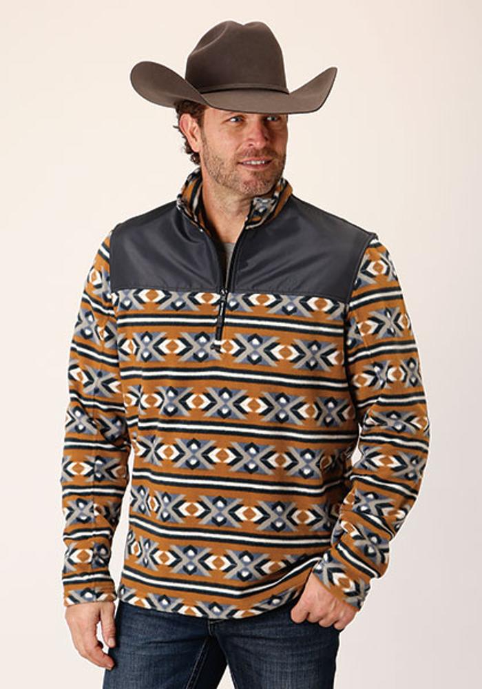 Roper Mens Mirco Fleece 1/4 Zip Aztec - Orange-97-692-6162OR