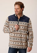 Roper Mens Mirco Fleece 1/4 Zip Wht Aztec 6163WH - White-97-692-6163WH