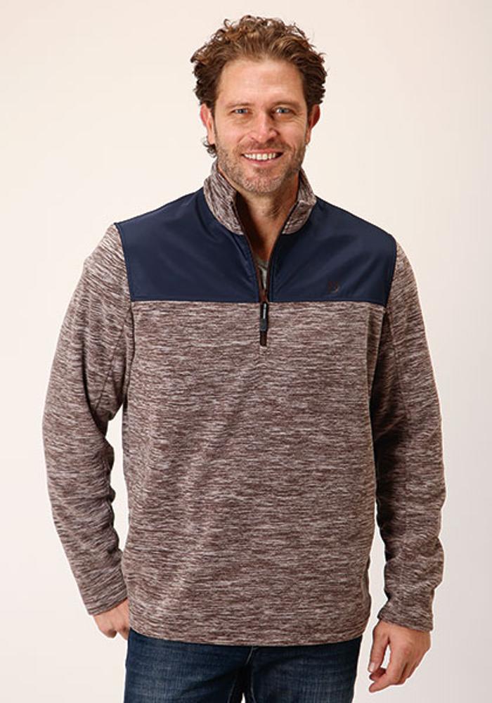 Roper Mens Mirco Fleece 1/4 Zip Aztec - Brown-97-692-6164BR