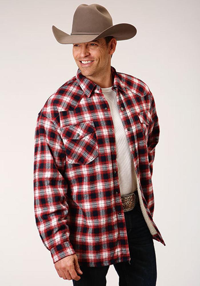 Roper Mens Sherpa Lined Flannel Shirt Jacket Talls - Red-97-719-2694RE