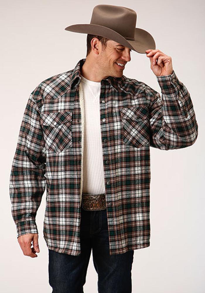 Roper Mens Sherpa Lined Flannel Shirt Jacket Talls - Tan-97-719-3694TA