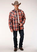 Roper Mens Sherpa Lined Flannel Shirt Jacket Talls - Orange-97-719-4694OR