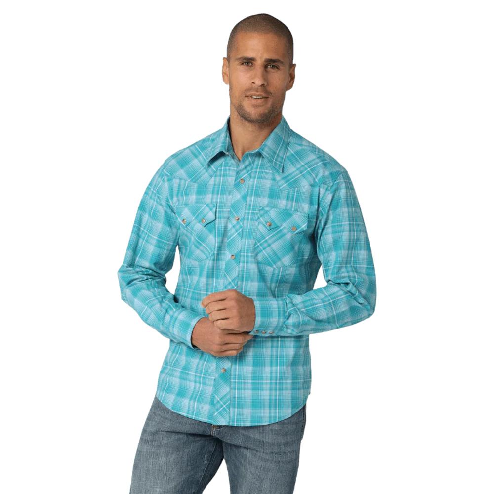 Wrangler Mens Retro Western Snap Teal Turquoise-112324670
